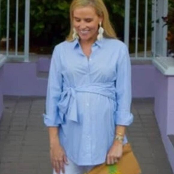 Isabella Oliver maternity striped button down with tie - Picture 1 of 6